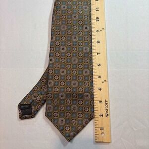 Zanetti Italian Silk Collection Tie Gold Blue Medallion Geometric Men's Necktie